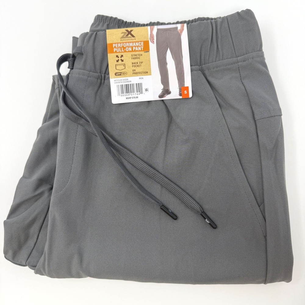 ZeroXposur Mens Performance Pull-On Pants Iron Grey‎ Stretch UPF 50+ Small NEW